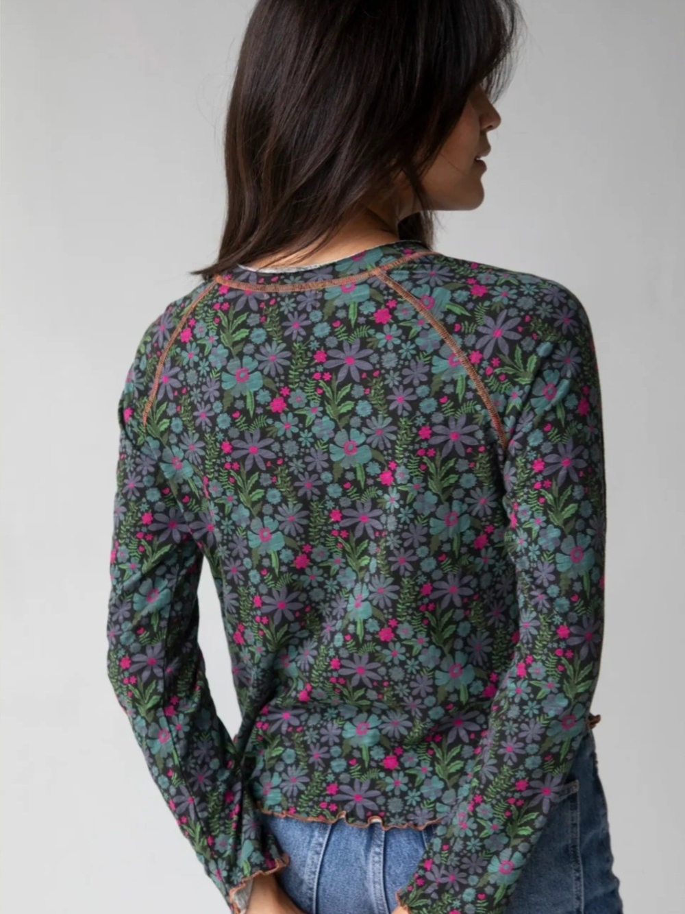 Natural Life Lily Cotton Long Sleeve Tee Shirt Dark Blue Garden Sz XL - Picture 3 of 11